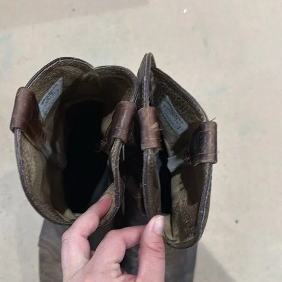 Double H Brown Leather Cowboy Boots with Embroidered Design - Picture 4 of 6